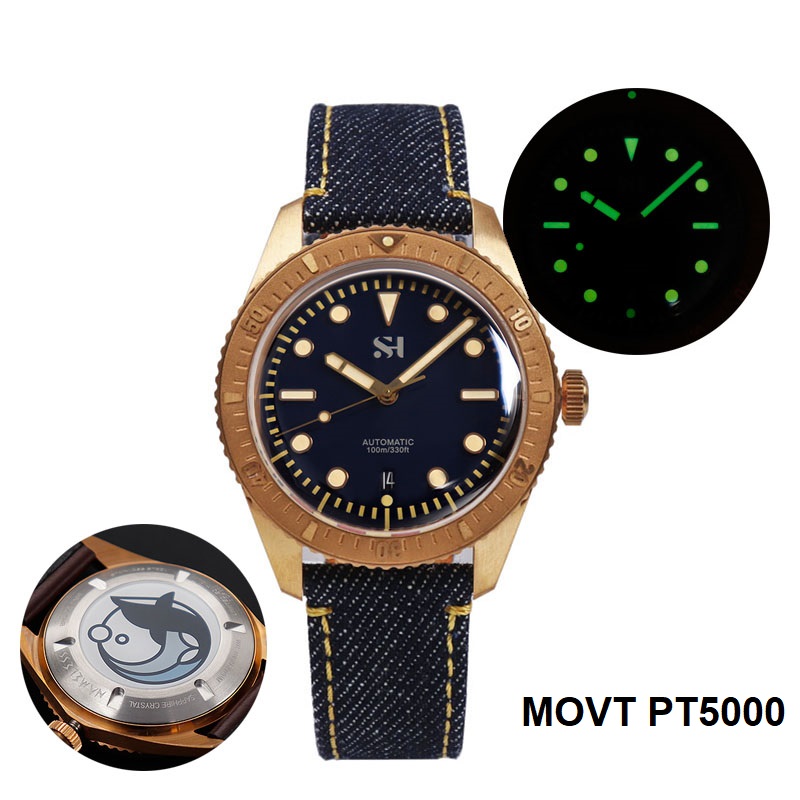 Canvas Strap Watch - Relógio mecânico de bronze masculino, relógio