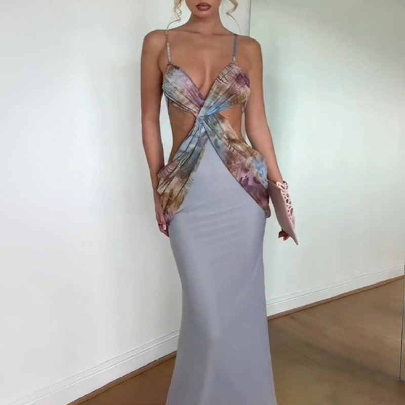 Mesh Strap Metal - Vestido Longo Elegante com Decoração Metálica,